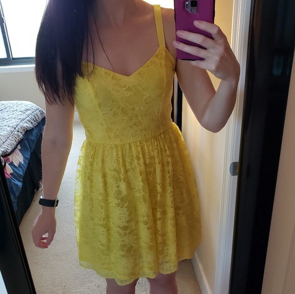ASOS Dresses & Skirts - Asos Yellow Lace Skater Sundress with Low Back